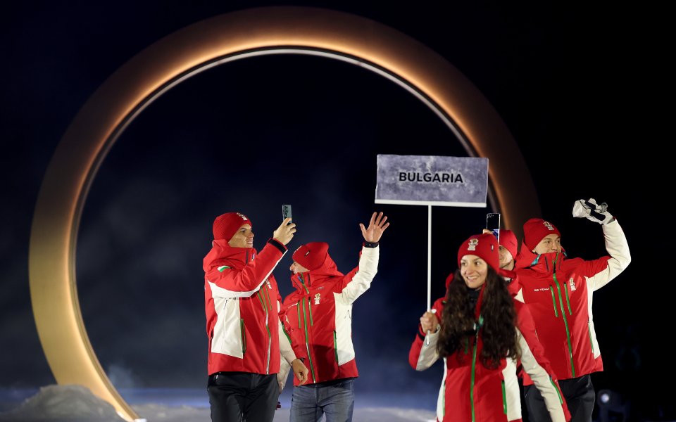 Българската делегация по време на церемонията на откриването на Зимните олимпийски игри в Милано-Кортина, 06.02.2026 г.