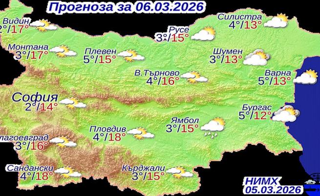 Прогнозни температури на НИМХ за петък, 6 март