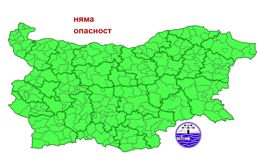 Карта на прогнозираните опасни явления в Република България за 13.08.2026 г.