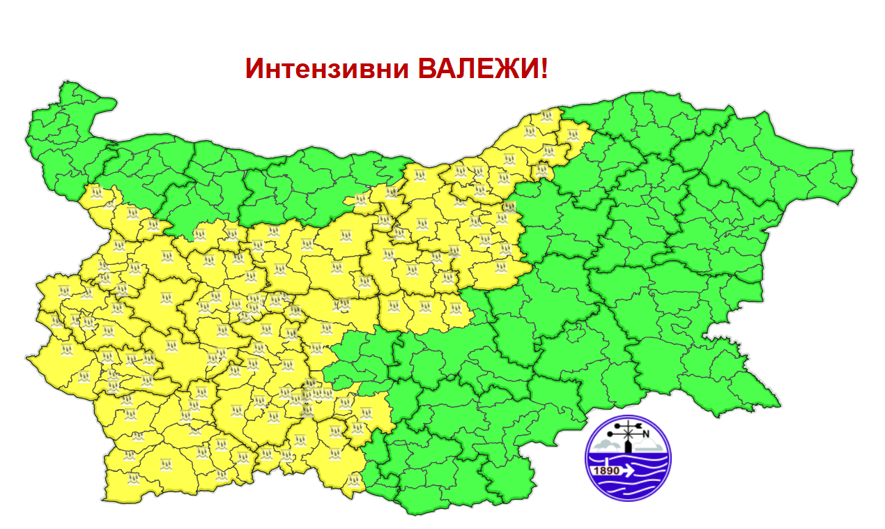 Карта на прогнозираните опасни явления в Република България за 24 август 2026 г.