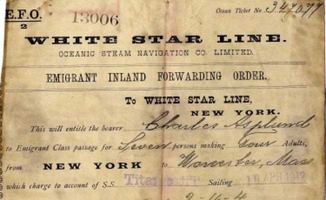 Билет за трагично потъналия през 1912 г. "Титаник"