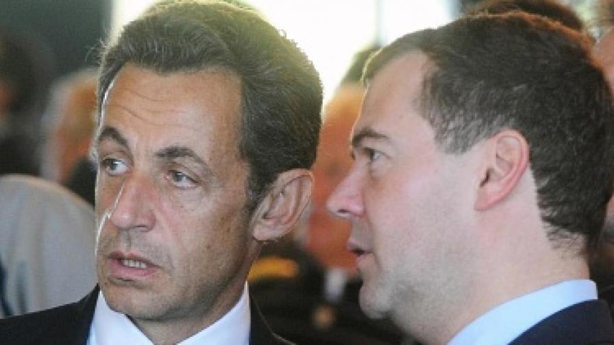 Президентите на Франция и Русия Никола Саркози и Дмитрий Медведев