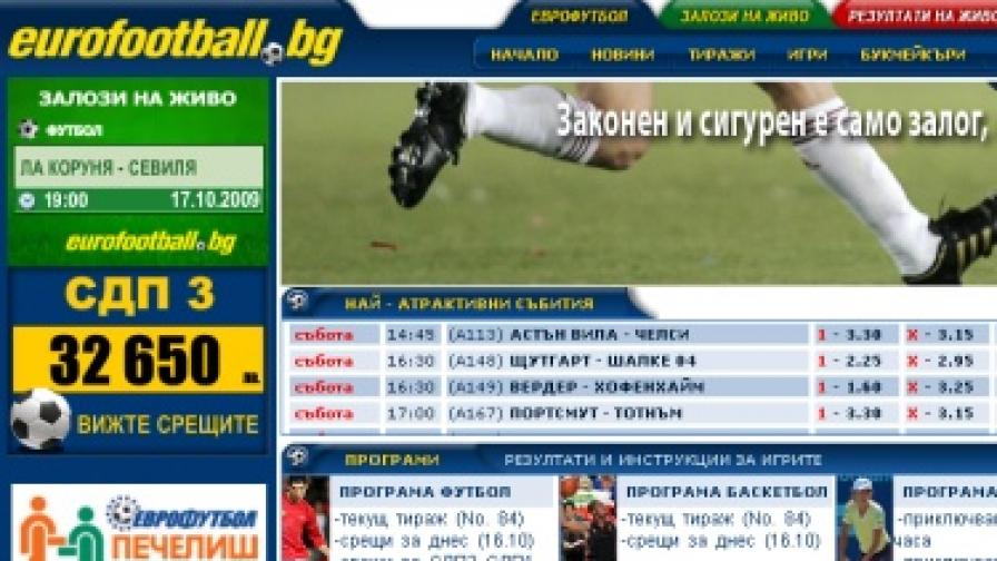 "Еврофутбол" очаква 30 млн. лв. загуби заради новия данък