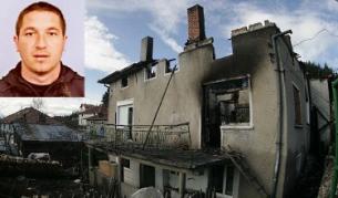 Убиецът Манчо Панюков (горе вляво) и опожарената къща на роднините му в село Осиково