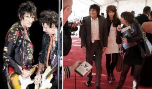 Рони Ууд на сцената със "Стоунс" и с предишната си приятелка Катя Иванова (вдясно)