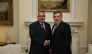 Министър-председателите Бойко Борисов и Гордън Брун на "Даунинг стрийт" 10 в Лондон