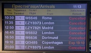 Въпреки че летище СОфия вече работи, голяма част от полетите от Северна и Западна Европа са отменени