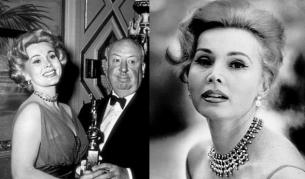 За За Габор през 50-те години на 20-и век (д) и с Алфред Хичкок