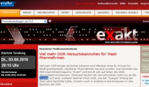 Предаването на Ем Де Ер Exakt: Много повече опитни зайчета в ГДР за западни фармацевтични фирми