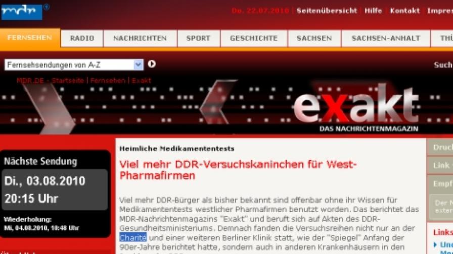 Предаването на Ем Де Ер Exakt: Много повече опитни зайчета в ГДР за западни фармацевтични фирми