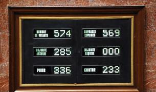 Таблото във френския парламент след днешното гласуване