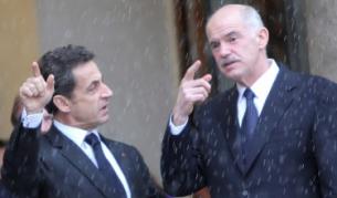 Гръцкият премемиер Георгиос Папандреу и френският президент Никола Саркози