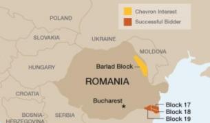Карта на интересите и проучванията на "Шеврон" в Румъния