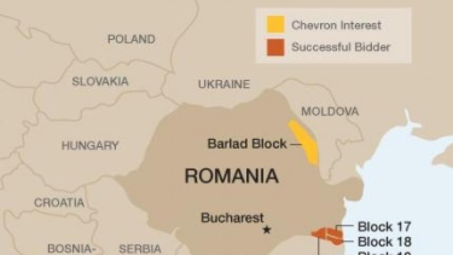 Карта на интересите и проучванията на "Шеврон" в Румъния