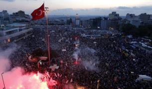 Кадър от един от протестите срещу турския премиер