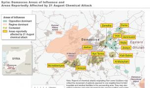 Карта на зоните на Дамаск, засегнати от химическото нападение